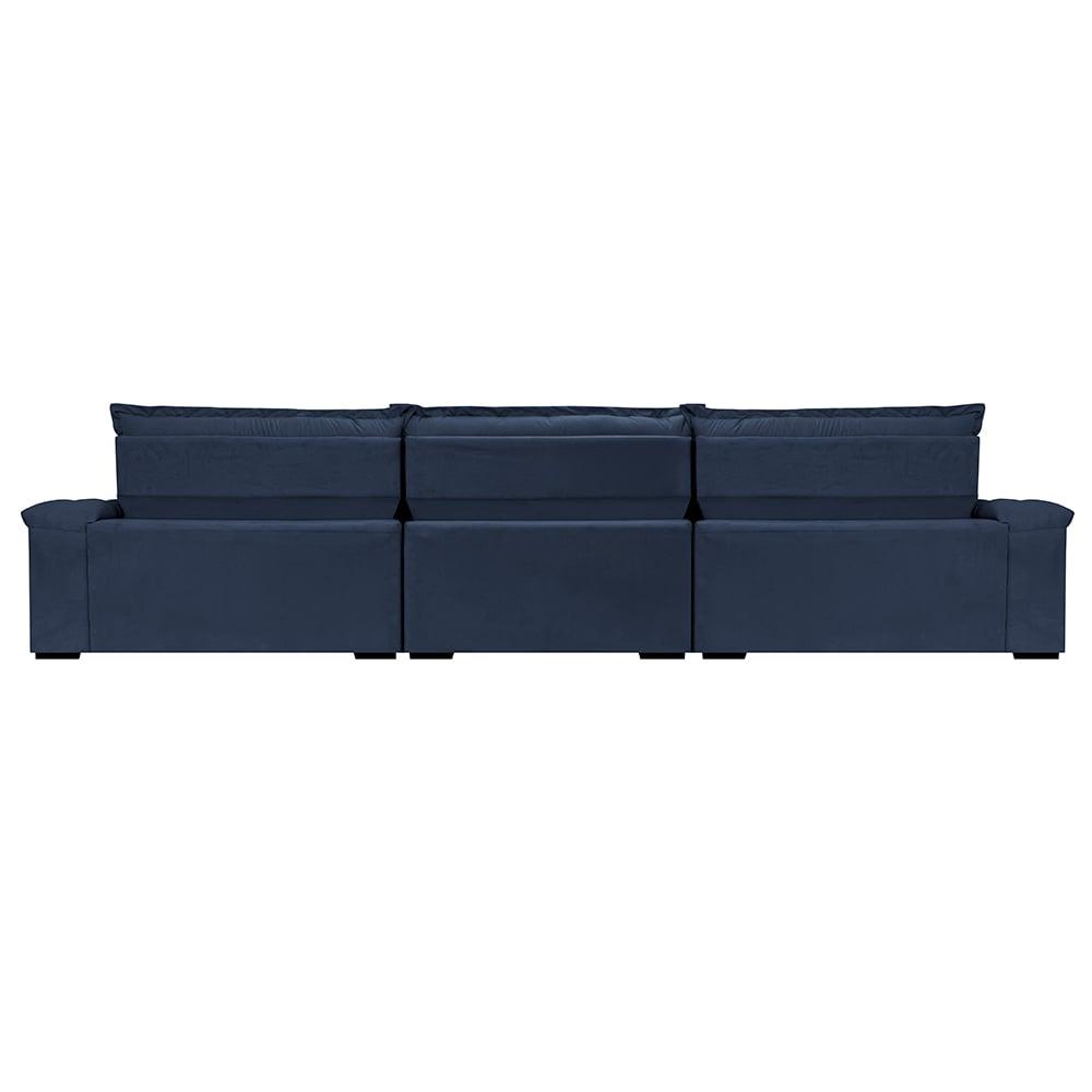 Sofá Retrátil e Reclinável 4,15m Molas Ensacadas Cama inBox Big Space com Bordado 3D Velusoft Azul