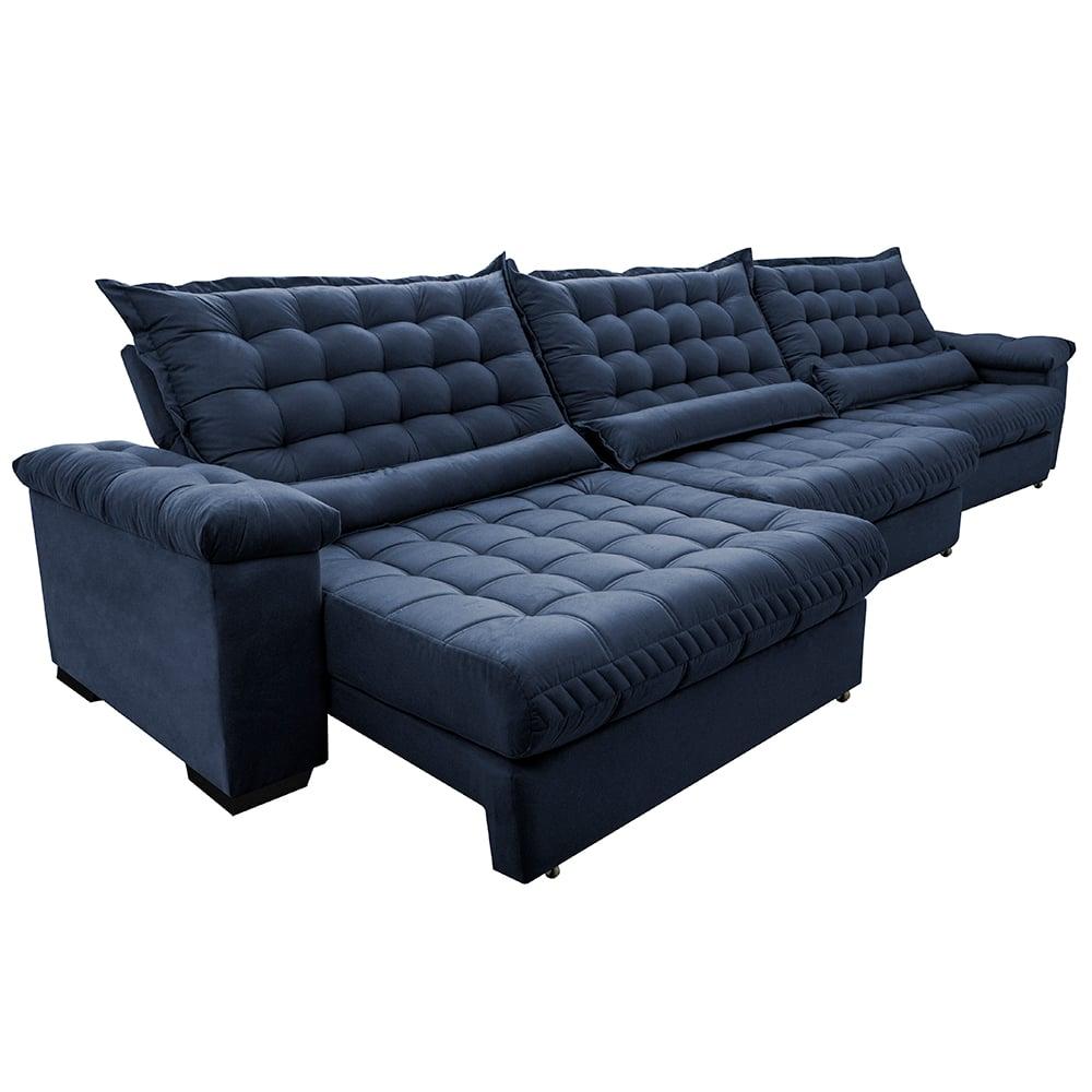 Sofá Retrátil e Reclinável 4,15m Molas Ensacadas Cama inBox Big Space com Bordado 3D Velusoft Azul