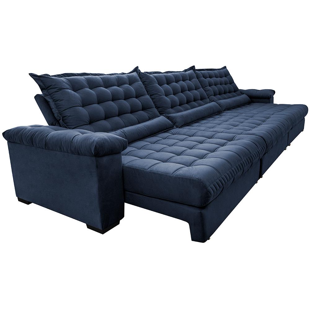 Sofá Retrátil e Reclinável 4,15m Molas Ensacadas Cama inBox Big Space com Bordado 3D Velusoft Azul