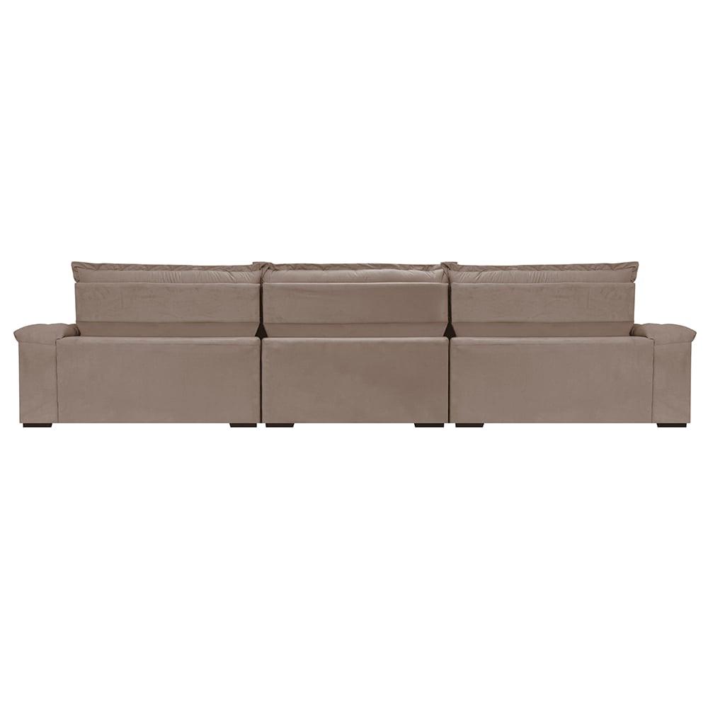 Sofá Retrátil e Reclinável 4,15m Molas Ensacadas Cama inBox Big Space com Bordado 3D Velusoft Bege