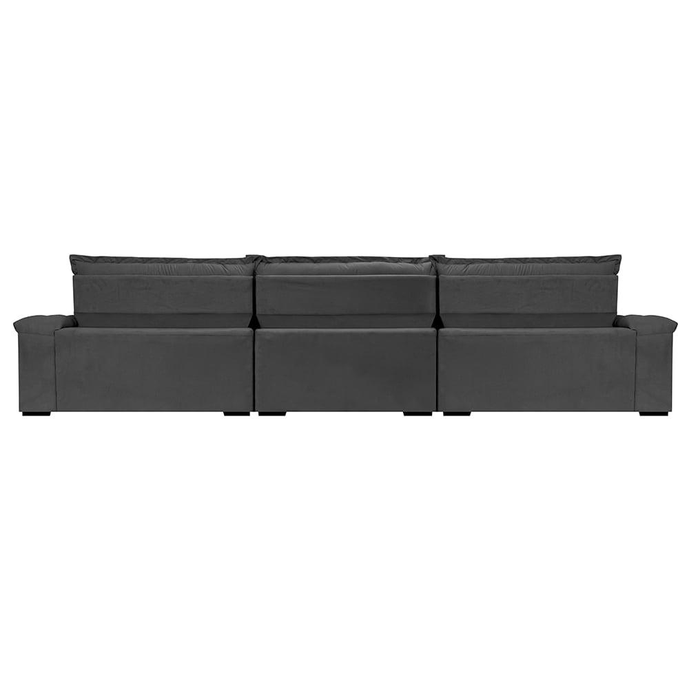Sofá Retrátil e Reclinável 4,15m Molas Ensacadas Cama inBox Big Space com Bordado 3D Velusoft Cinza