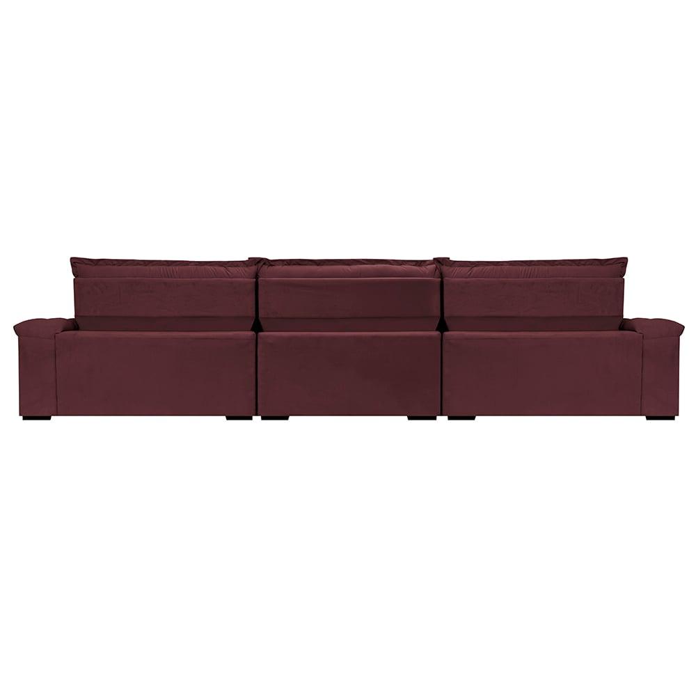 Sofá Retrátil e Reclinável 4,15m Molas Ensacadas Cama inBox Big Space com Bordado 3D Velusoft Vinho