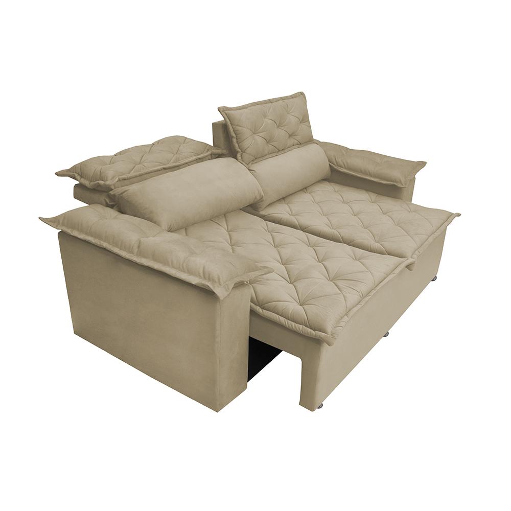 Sofá Retrátil e Reclinável Cama inBox Compact 1,50m Tecido Suede Velusoft Bege