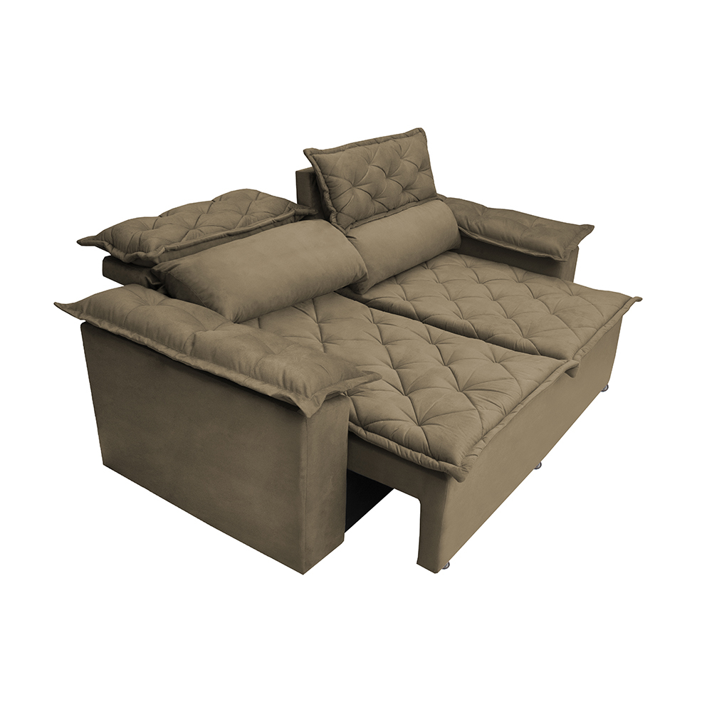 Sofá Retrátil e Reclinável Cama inBox Compact 1,50m Tecido Suede Velusoft Castor