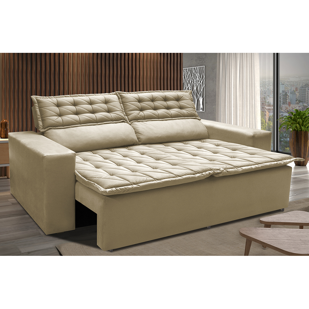 Sofá Retrátil e Reclinável Cama inBox Slim 1,50m Tecido Suede Velusoft Bege