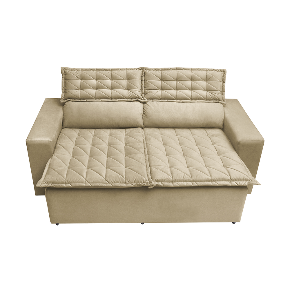 Sofá Retrátil e Reclinável Cama inBox Slim 1,50m Tecido Suede Velusoft Bege