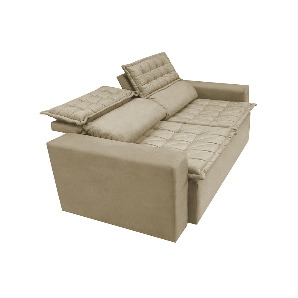 Sofá Retrátil e Reclinável Cama inBox Slim 1,50m Tecido Suede Velusoft Bege
