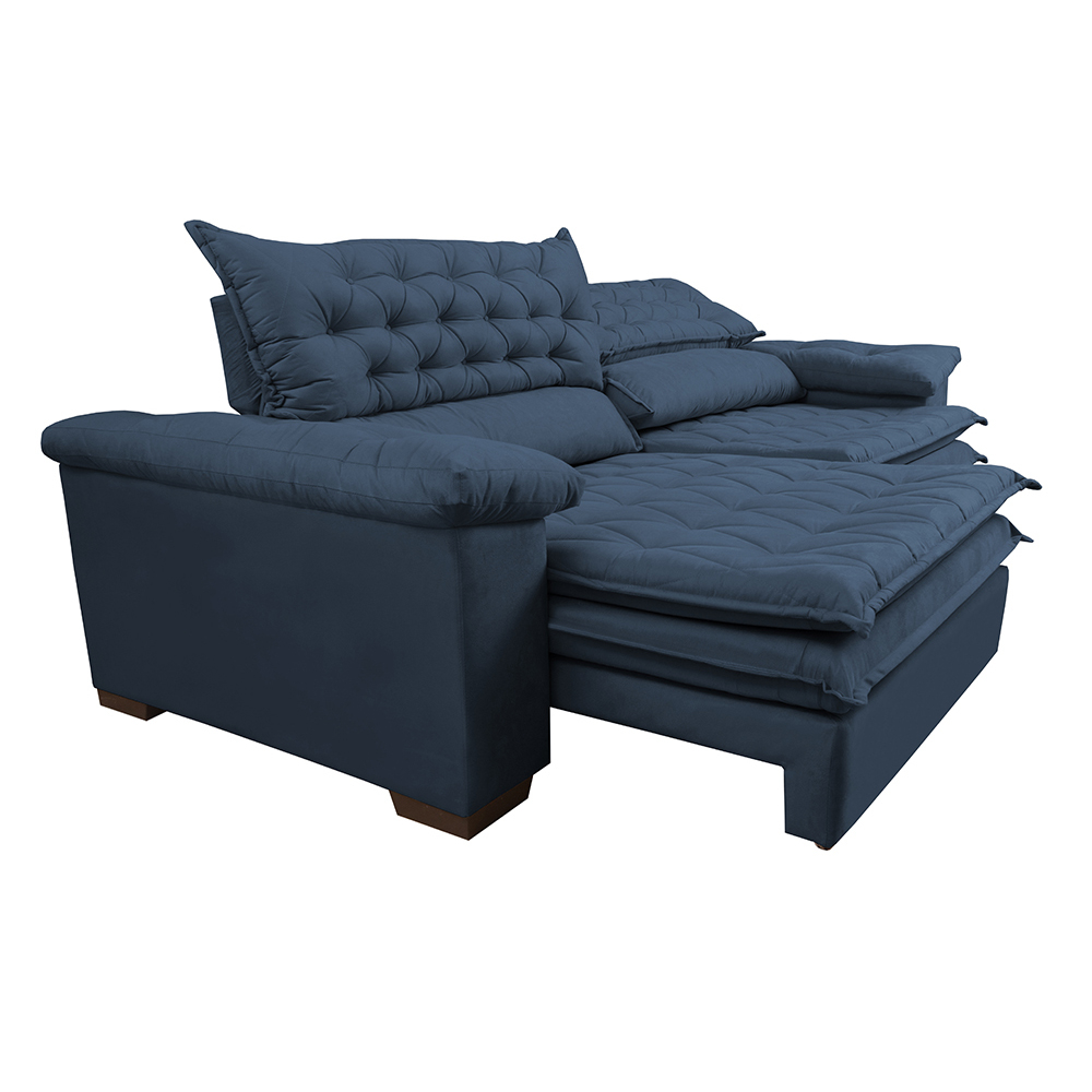 Sofá Retrátil e Reclinável Molas Ensacadas Cama inBox Botonê 2,12m Espuma Viscoelástico Suede Azul