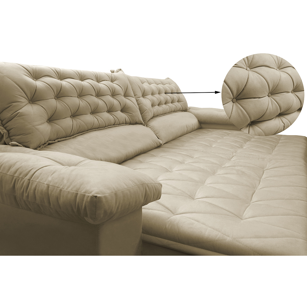 Sofá Retrátil e Reclinável Molas Ensacadas Cama inBox Botonê 2,12m Espuma Viscoelástico Suede Bege