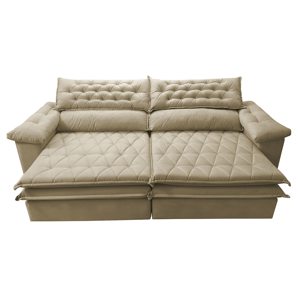 Sofá Retrátil e Reclinável Molas Ensacadas Cama inBox Botonê 2,12m Espuma Viscoelástico Suede Bege