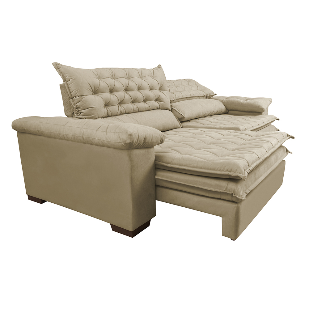 Sofá Retrátil e Reclinável Molas Ensacadas Cama inBox Botonê 2,12m Espuma Viscoelástico Suede Bege