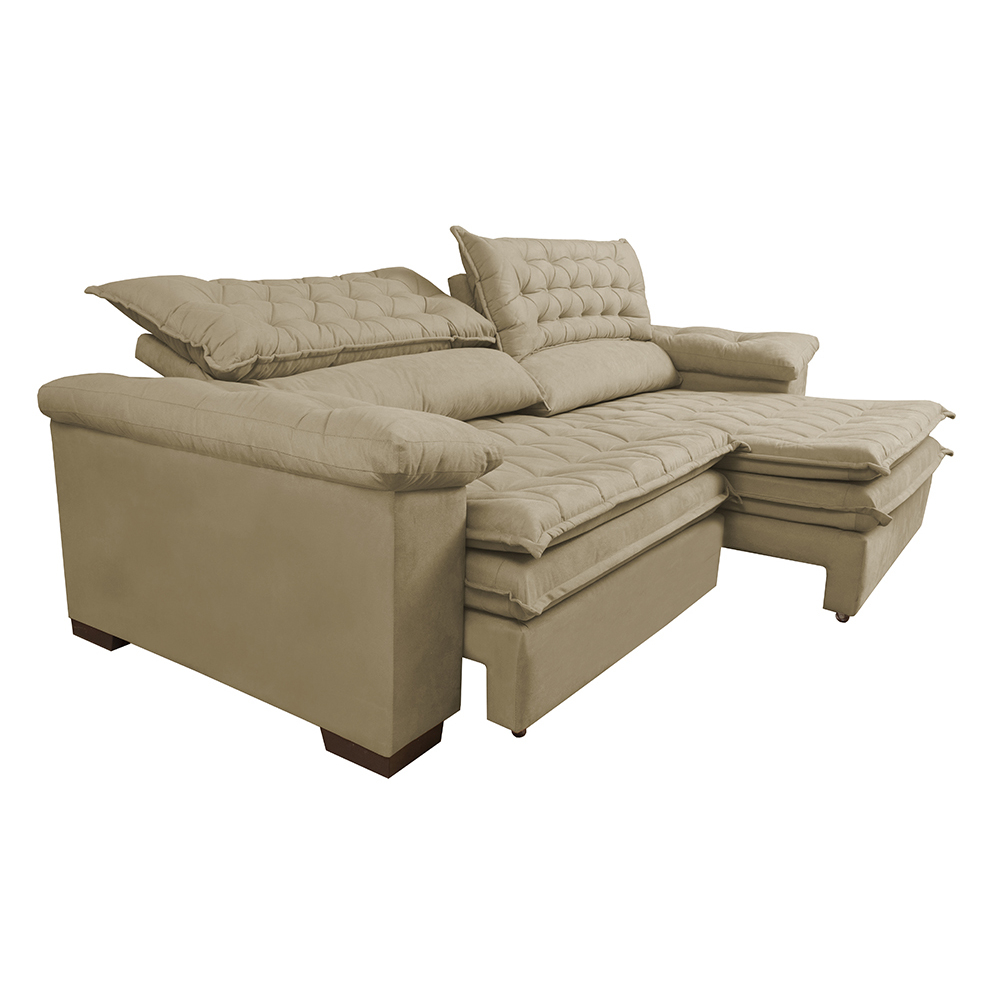 Sofá Retrátil e Reclinável Molas Ensacadas Cama inBox Botonê 2,12m Espuma Viscoelástico Suede Bege
