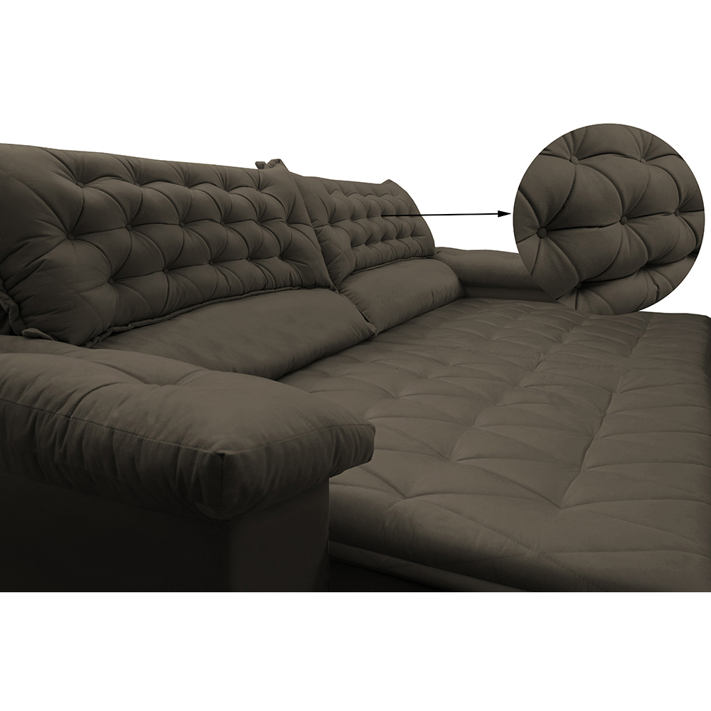 Sofá Retrátil e Reclinável Molas Ensacadas Cama inBox Botonê 2,12m Espuma Viscoelástico Suede Café