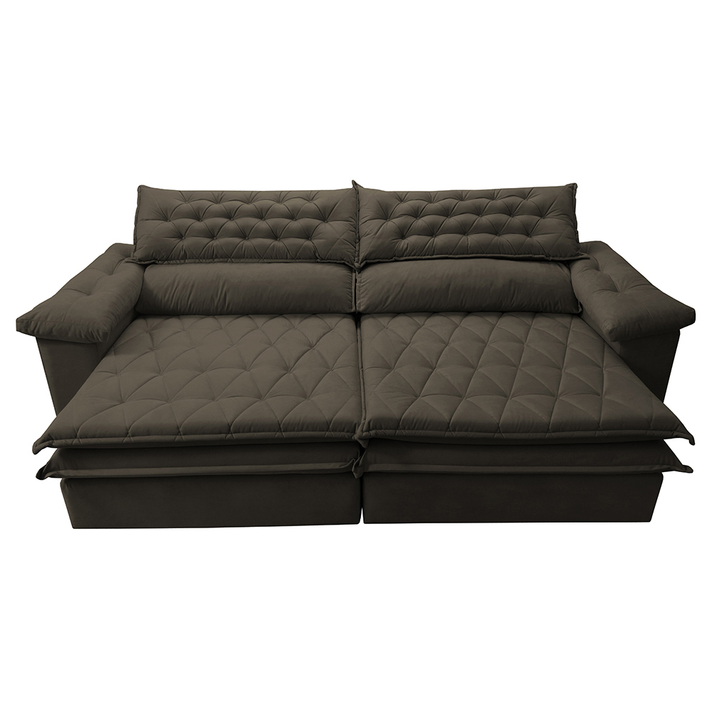Sofá Retrátil e Reclinável Molas Ensacadas Cama inBox Botonê 2,12m Espuma Viscoelástico Suede Café