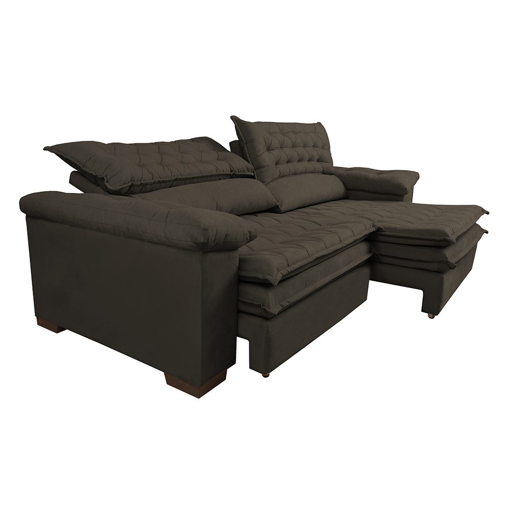 Sofá Retrátil e Reclinável Molas Ensacadas Cama inBox Botonê 2,12m Espuma Viscoelástico Suede Café