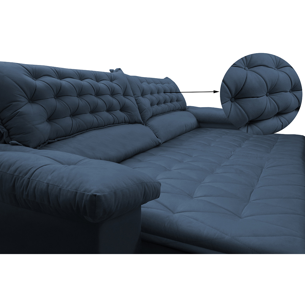 Sofá Retrátil e Reclinável Molas Ensacadas Cama inBox Botonê 2,32m Espuma Viscoelástico Suede Azul