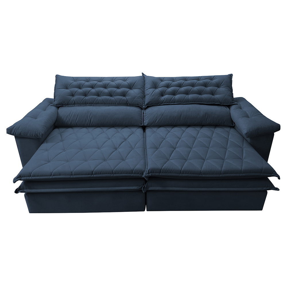 Sofá Retrátil e Reclinável Molas Ensacadas Cama inBox Botonê 2,32m Espuma Viscoelástico Suede Azul