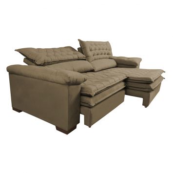 Sofá Retrátil e Reclinável Molas Ensacadas Cama inBox Botonê 2,52m Espuma Viscoelástico Suede Castor