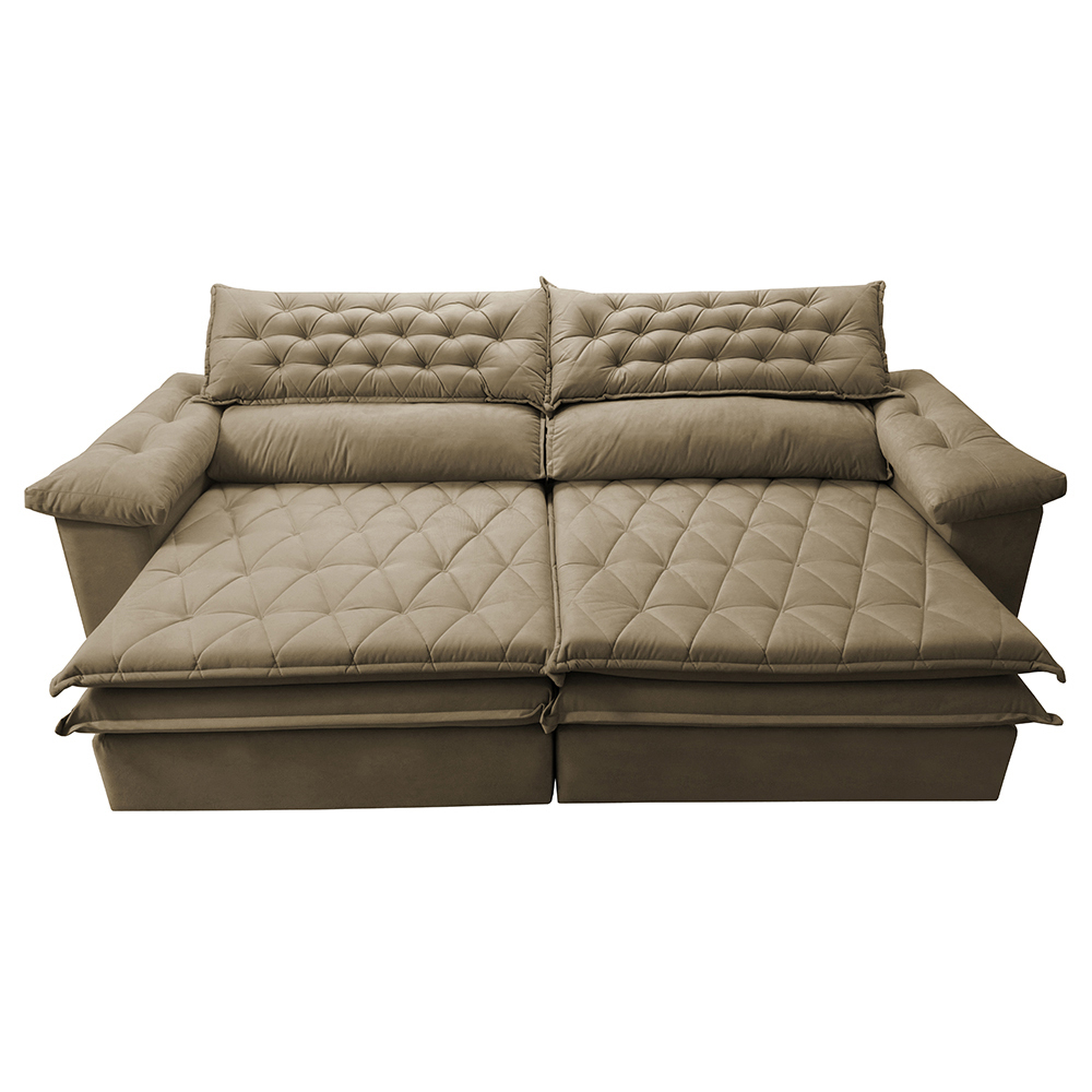 Sofá Retrátil e Reclinável Molas Ensacadas Cama inBox Botonê 2,52m Espuma Viscoelástico Suede Castor