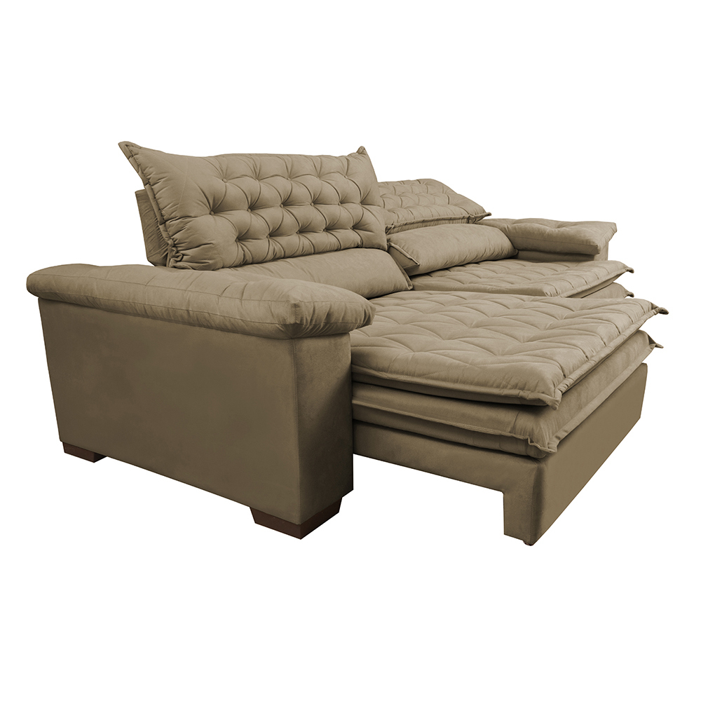 Sofá Retrátil e Reclinável Molas Ensacadas Cama inBox Botonê 2,52m Espuma Viscoelástico Suede Castor