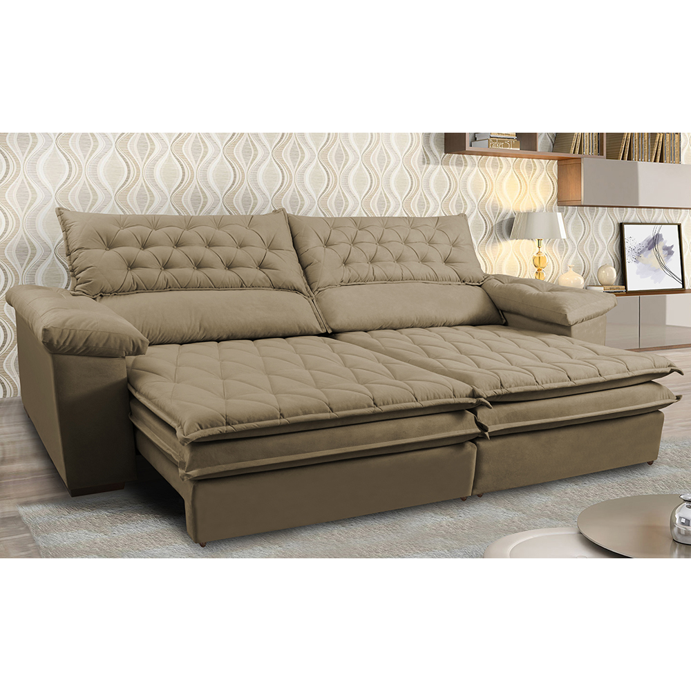 Sofá Retrátil e Reclinável Molas Ensacadas Cama inBox Botonê 2,52m Espuma Viscoelástico Suede Castor