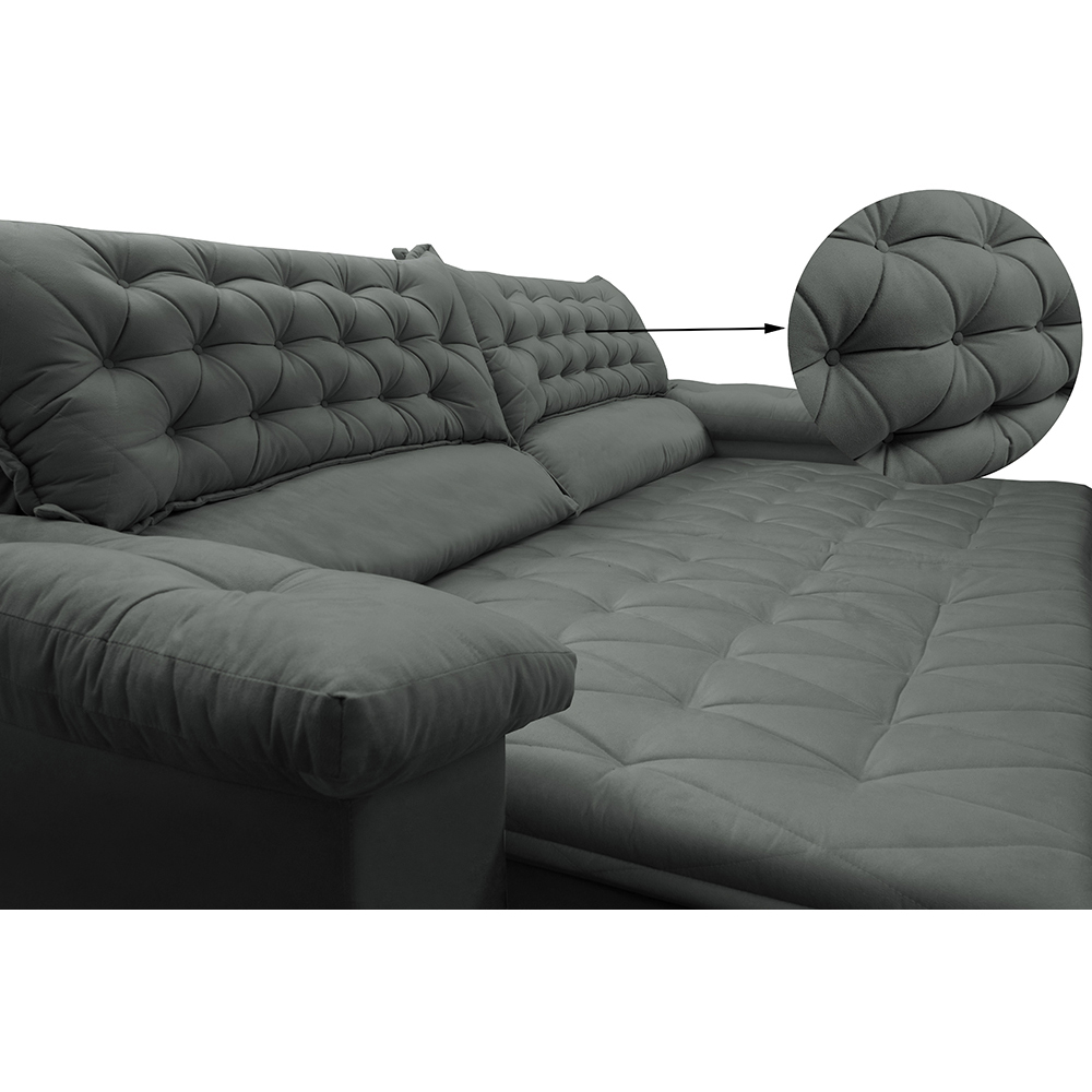 Sofá Retrátil e Reclinável Molas Ensacadas Cama inBox Botonê 2,92m Espuma Viscoelástico Suede Cinza