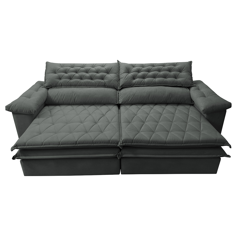 Sofá Retrátil e Reclinável Molas Ensacadas Cama inBox Botonê 2,92m Espuma Viscoelástico Suede Cinza