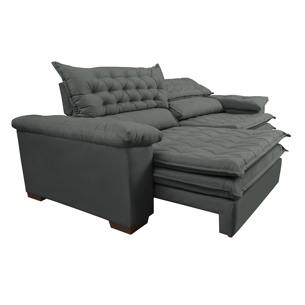 Sofá Retrátil e Reclinável Molas Ensacadas Cama inBox Botonê 2,92m Espuma Viscoelástico Suede Cinza