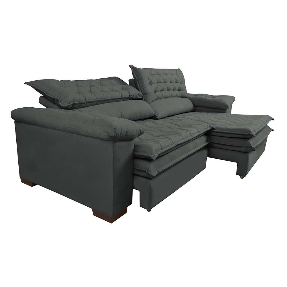 Sofá Retrátil e Reclinável Molas Ensacadas Cama inBox Botonê 2,92m Espuma Viscoelástico Suede Cinza