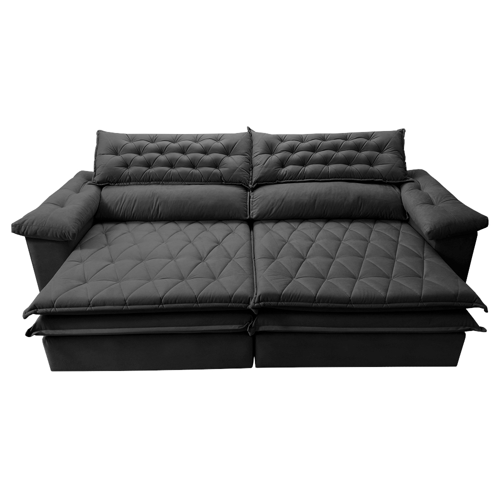 Sofá Retrátil e Reclinável Molas Ensacadas Cama inBox Botonê 2,92m Espuma Viscoelástico Suede Preto