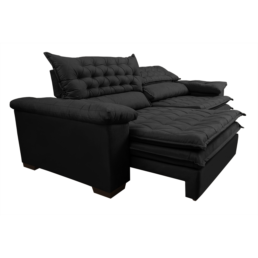 Sofá Retrátil e Reclinável Molas Ensacadas Cama inBox Botonê 2,92m Espuma Viscoelástico Suede Preto