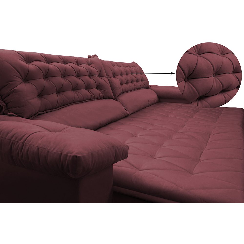 Sofá Retrátil e Reclinável Molas Ensacadas Cama inBox Botonê 2,92m Espuma Viscoelástico Suede Vinho
