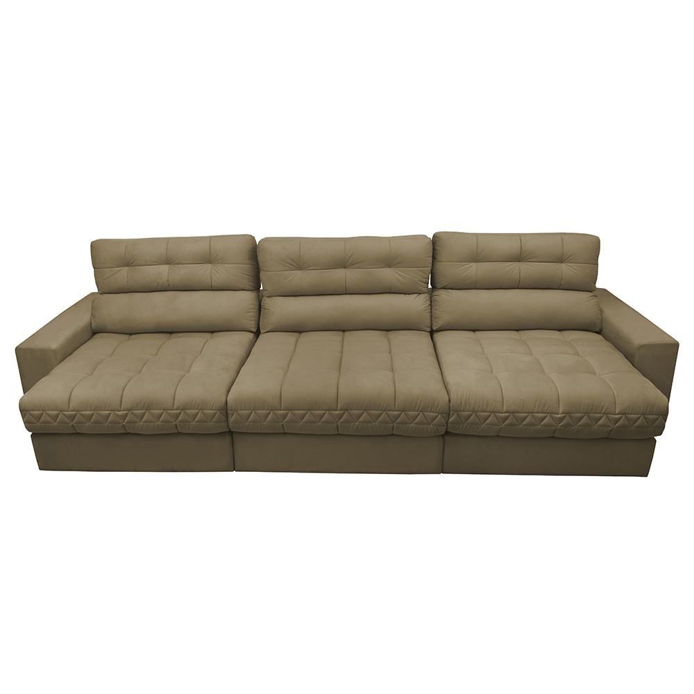 Sofá Retrátil e Reclinável com Molas Ensacadas Cama Inbox Master 3,52m Tecido Suede Bege
