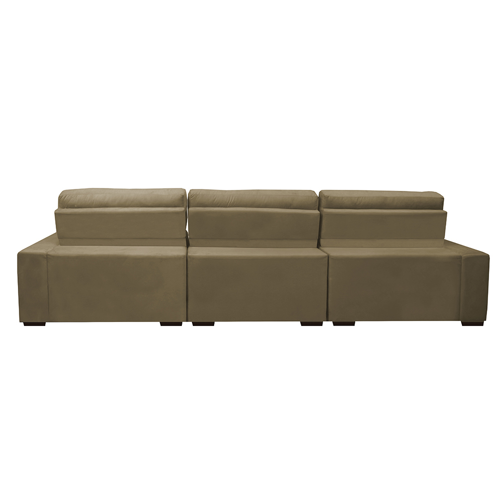 Sofá Retrátil e Reclinável com Molas Ensacadas Cama Inbox Master 3,52m Tecido Suede Bege
