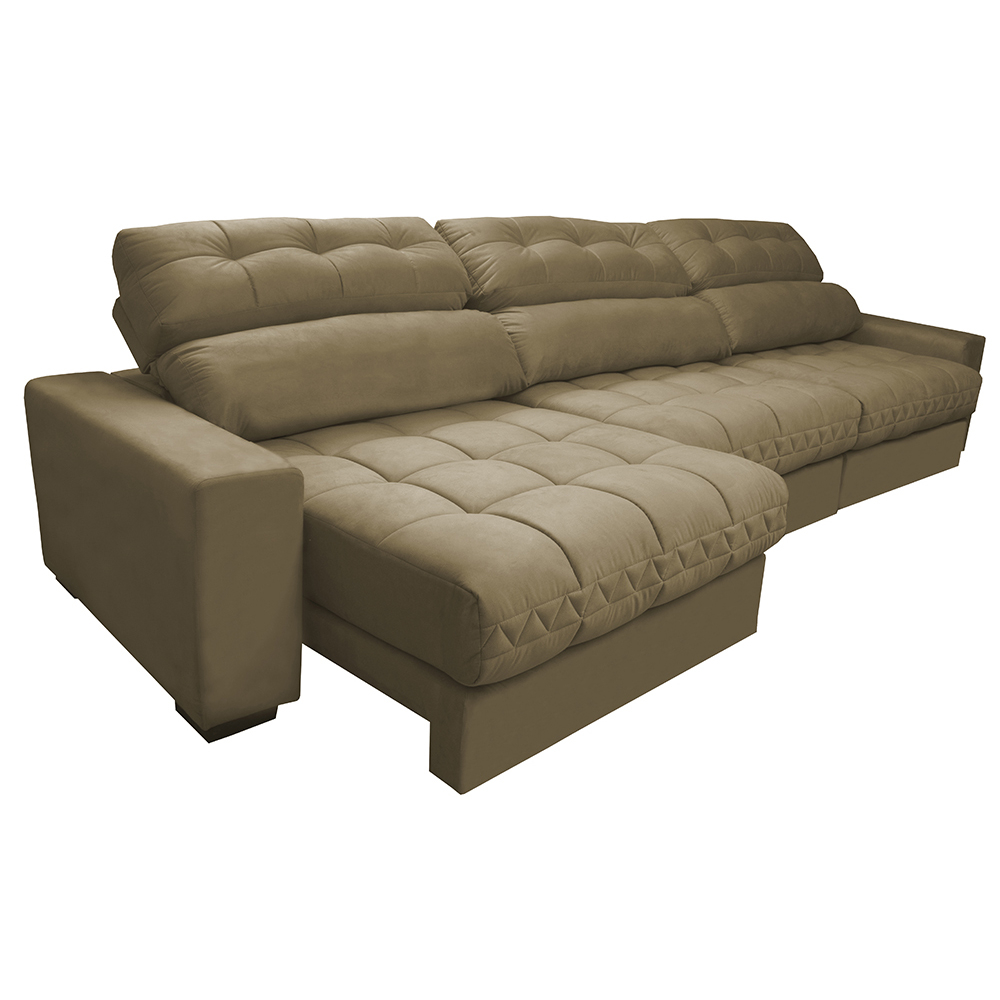 Sofá Retrátil e Reclinável com Molas Ensacadas Cama Inbox Master 3,52m Tecido Suede Bege