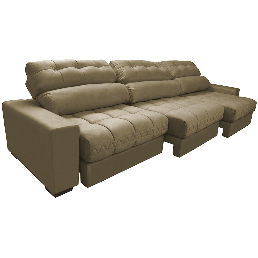 Sofá Retrátil e Reclinável com Molas Ensacadas Cama Inbox Master 3,52m Tecido Suede Bege