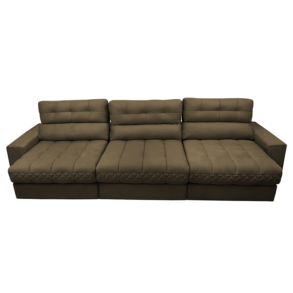 Sofá Retrátil e Reclinável com Molas Ensacadas Cama Inbox Master 3,52m Tecido Suede Castor
