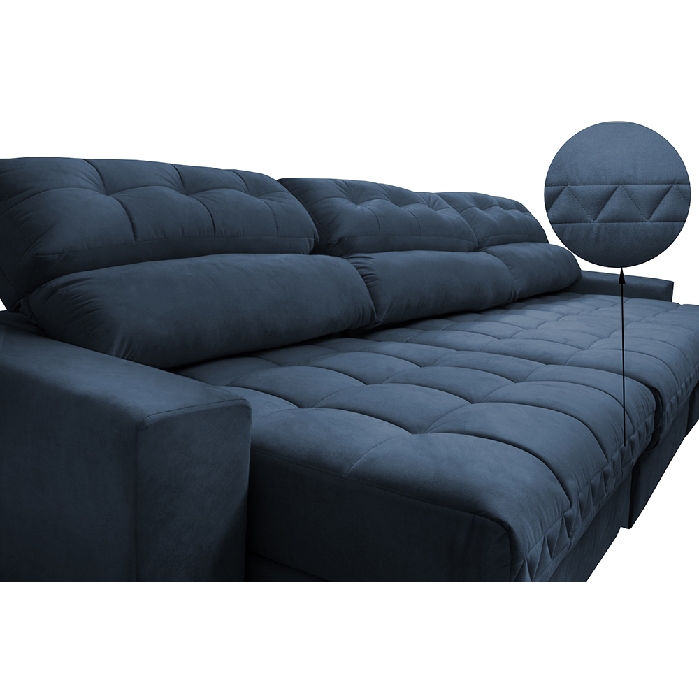 Sofá Retrátil e Reclinável com Molas Ensacadas Cama Inbox Master 3,82m Tecido Suede Azul