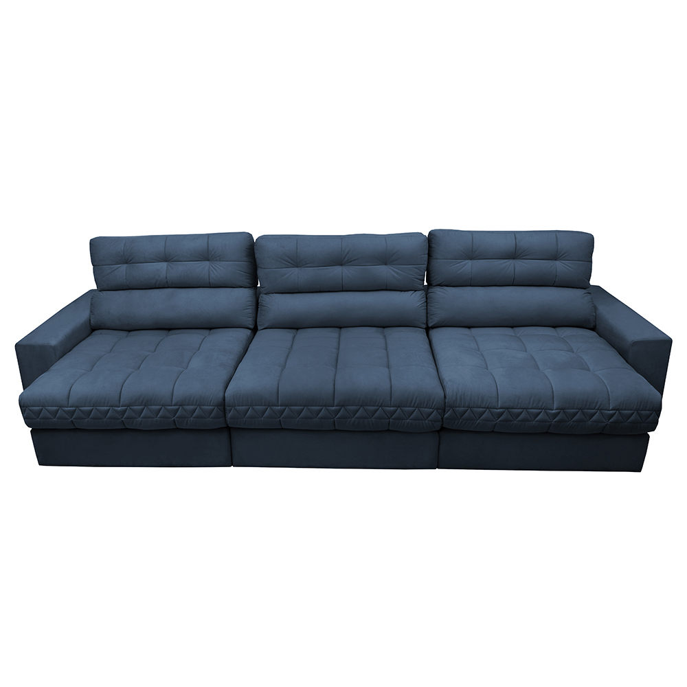Sofá Retrátil e Reclinável com Molas Ensacadas Cama Inbox Master 3,82m Tecido Suede Azul