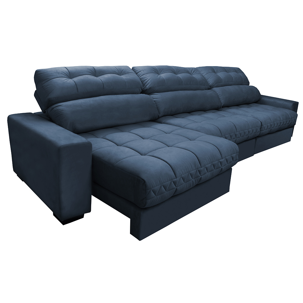 Sofá Retrátil e Reclinável com Molas Ensacadas Cama Inbox Master 3,82m Tecido Suede Azul