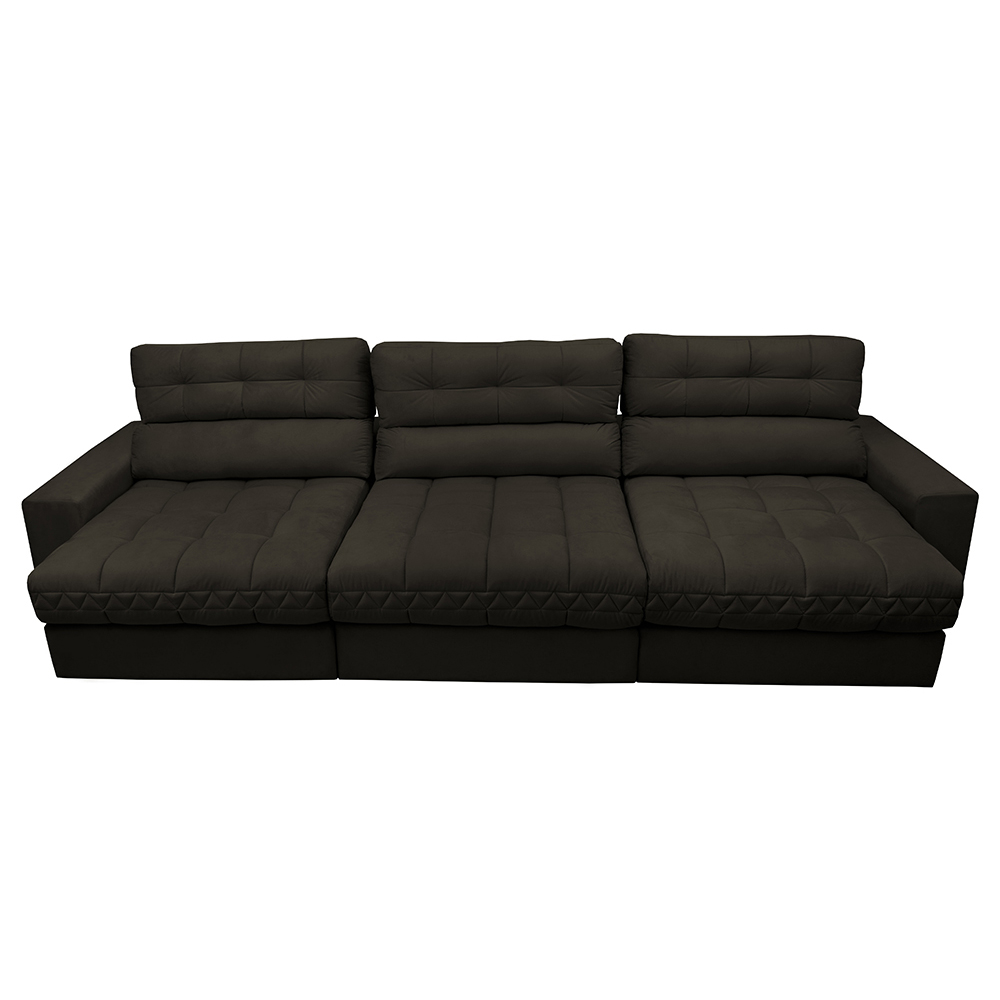 Sofá Retrátil e Reclinável com Molas Ensacadas Cama Inbox Master 3,82m Tecido Suede Café