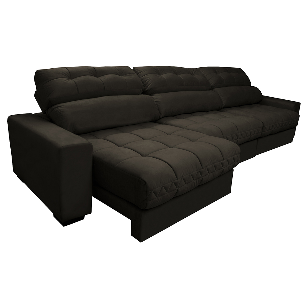 Sofá Retrátil e Reclinável com Molas Ensacadas Cama Inbox Master 3,82m Tecido Suede Café