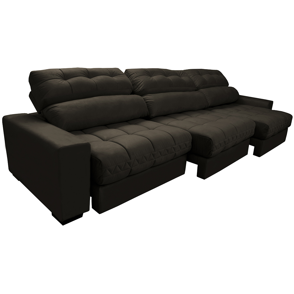 Sofá Retrátil e Reclinável com Molas Ensacadas Cama Inbox Master 3,82m Tecido Suede Café