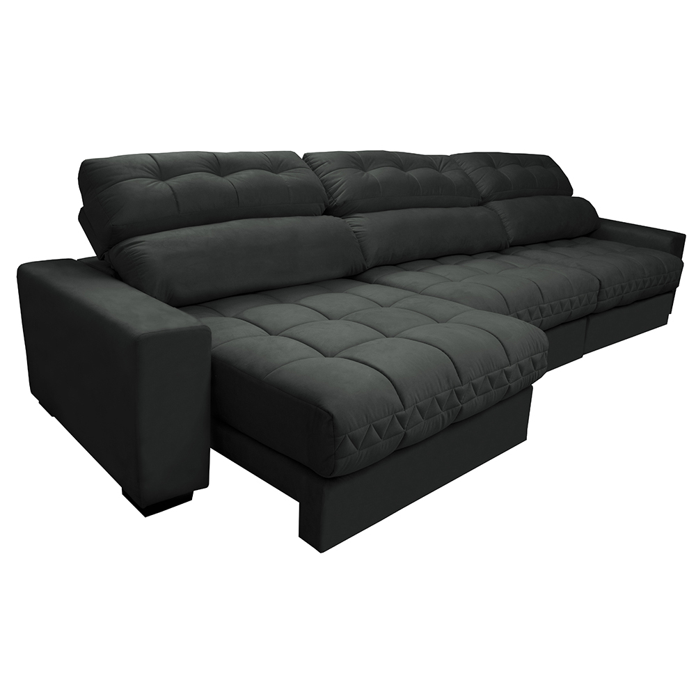 Sofá Retrátil e Reclinável com Molas Ensacadas Cama Inbox Master 3,82m Tecido Suede Cinza