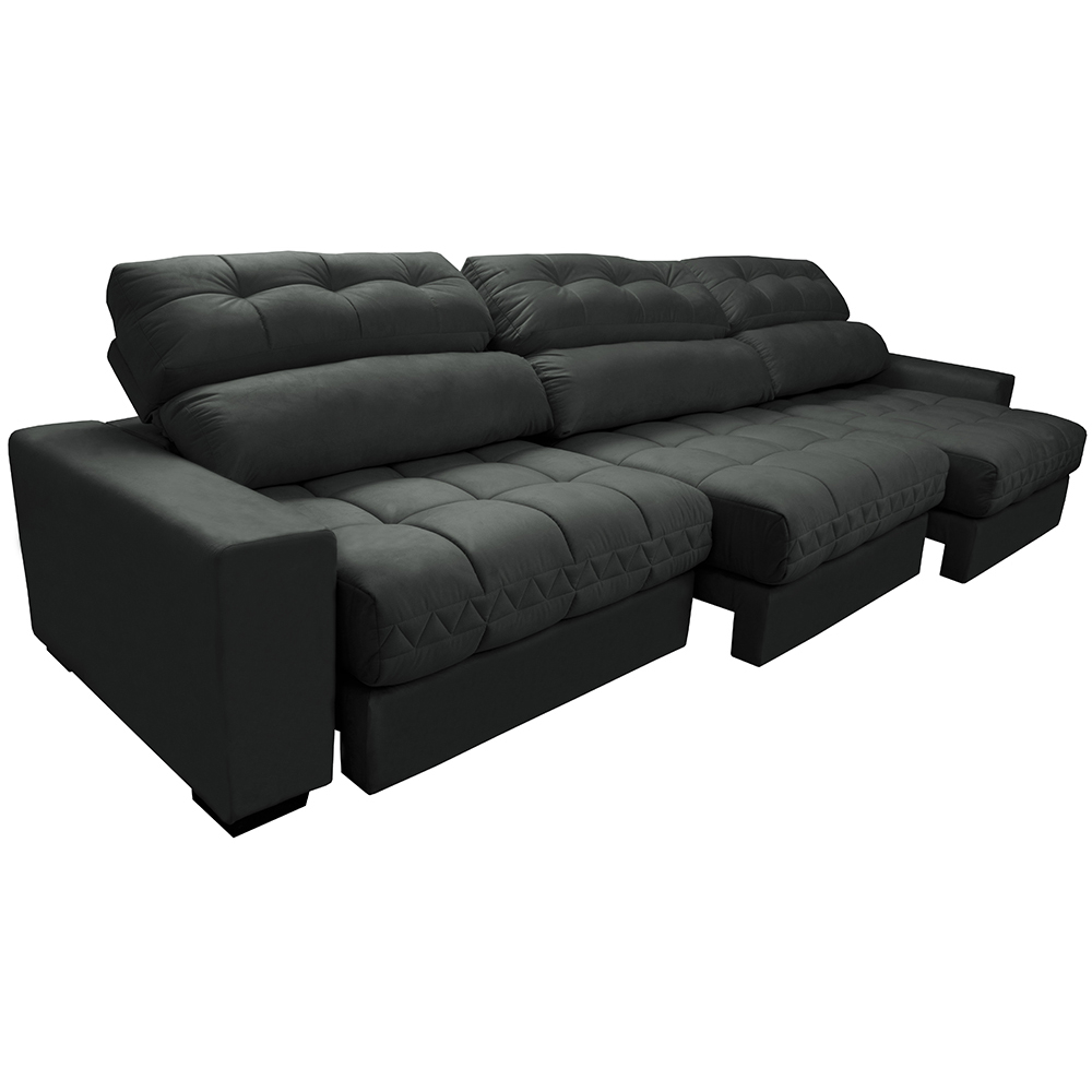 Sofá Retrátil e Reclinável com Molas Ensacadas Cama Inbox Master 3,82m Tecido Suede Cinza
