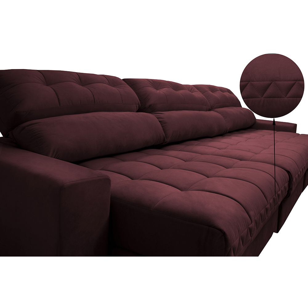 Sofá Retrátil e Reclinável com Molas Ensacadas Cama Inbox Master 3,82m Tecido Suede Vinho