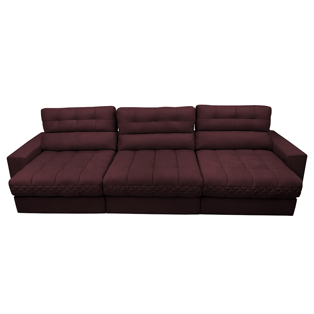 Sofá Retrátil e Reclinável com Molas Ensacadas Cama Inbox Master 3,82m Tecido Suede Vinho