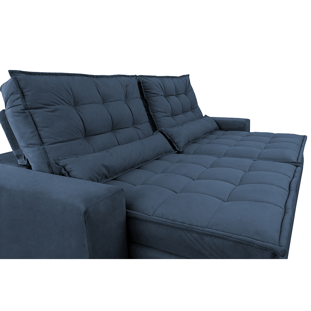 Sofá Retrátil e Reclinável com Molas Ensacadas Cama inBox Gold 2,12m Tecido Suede Velusoft Azul
