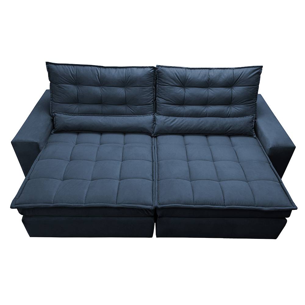 Sofá Retrátil e Reclinável com Molas Ensacadas Cama inBox Gold 2,12m Tecido Suede Velusoft Azul