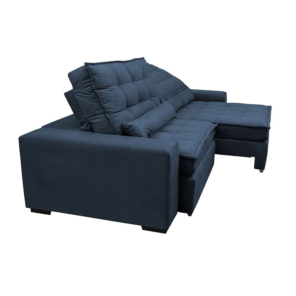 Sofá Retrátil e Reclinável com Molas Ensacadas Cama inBox Gold 2,12m Tecido Suede Velusoft Azul